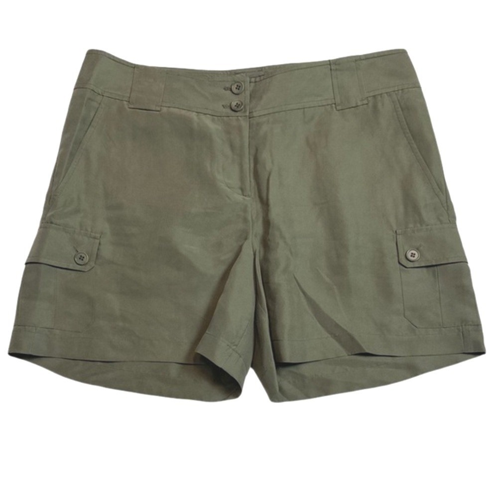 Talbots Hunter Green 100% Silk Cargo Dress Shorts Sz 6p